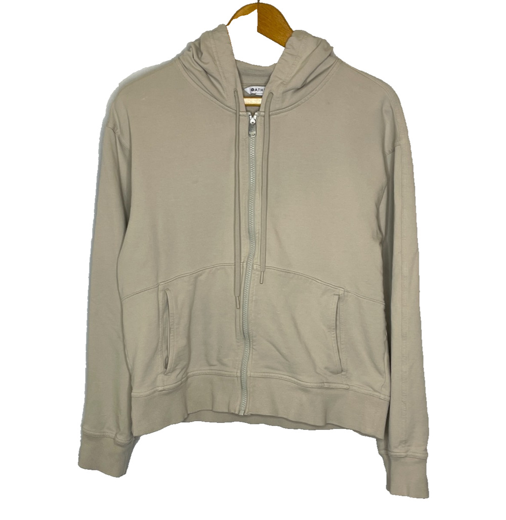 Women's Small Athleta Retroterry Full Zip Tan Sweatshirt Hoodie
